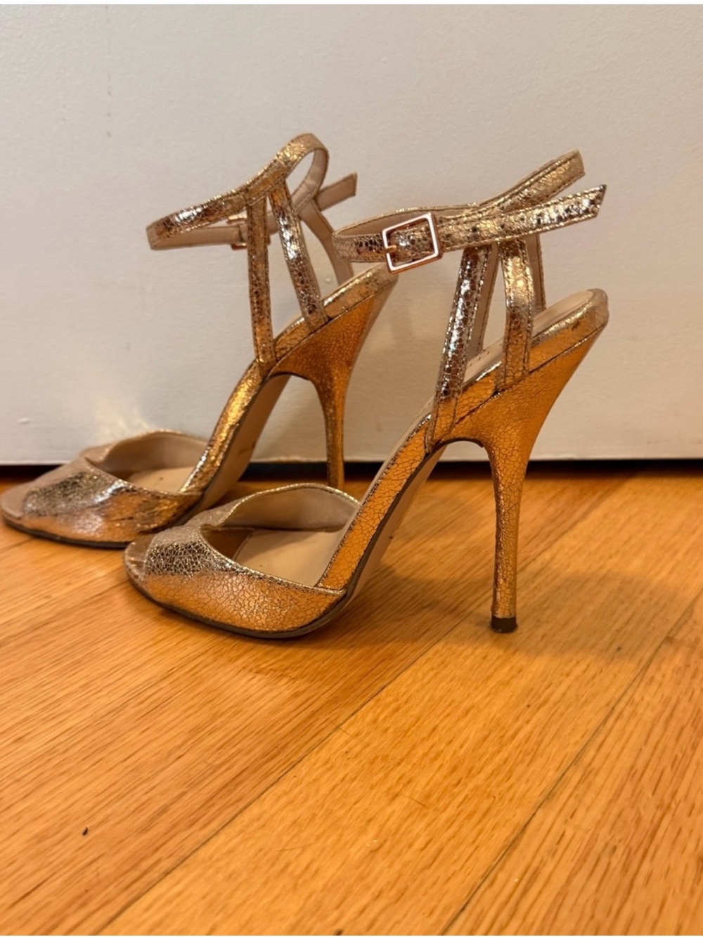 Little Mistress Rose Gold Metallic Ankle Strap Heels Size 7